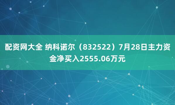 配资网大全 纳科诺尔（832522）7月28日主力资金净买入2555.06万元